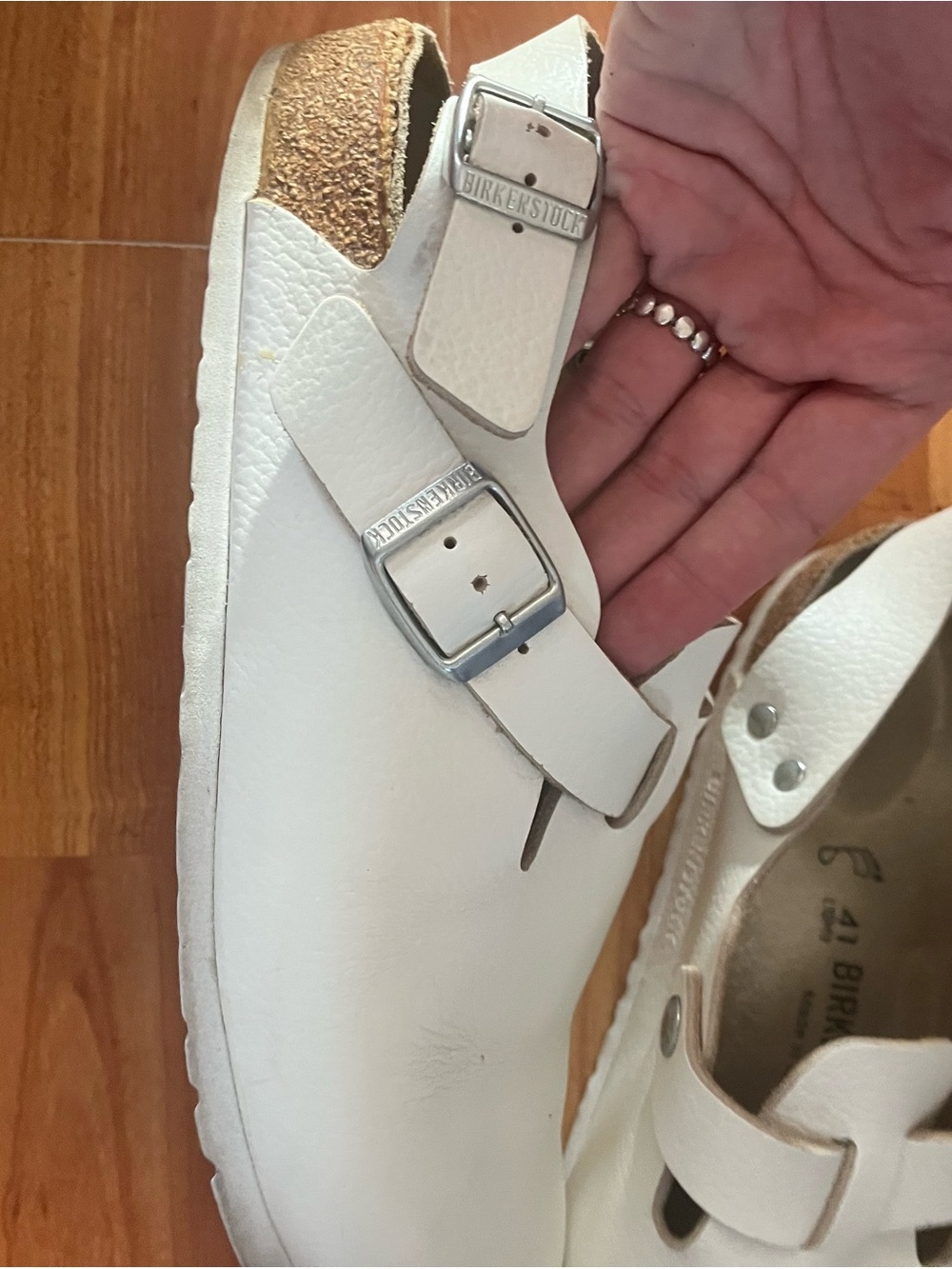 Birkenstock White Leather Clogs Sandals - Picture 2 of 7